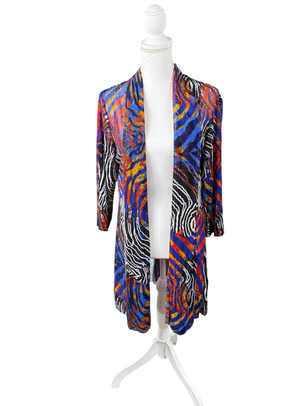 Creation Abstract Zebra Print Open Front Kimono Cardigan 3/4 Sleeve Lightweight